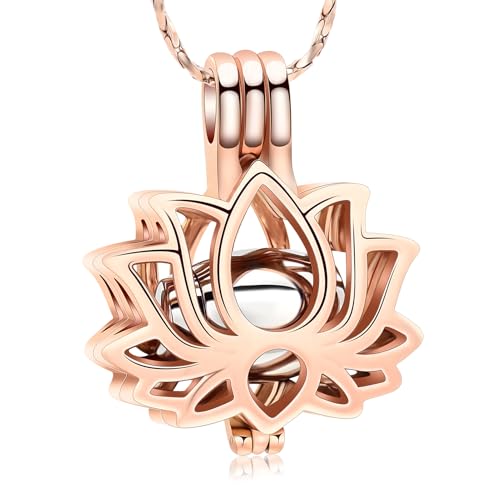 Imrsanl Cremation Jewelry for Ashes - Lotus Flower Ashes Pendant Necklace with Mini Keepsake Urn Memorial Ash Jewelry - color: Z-Rose Gold Silver