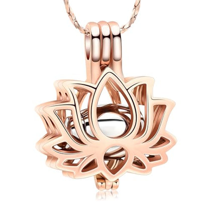 Imrsanl Cremation Jewelry for Ashes - Lotus Flower Ashes Pendant Necklace with Mini Keepsake Urn Memorial Ash Jewelry - color: Z-Rose Gold Silver