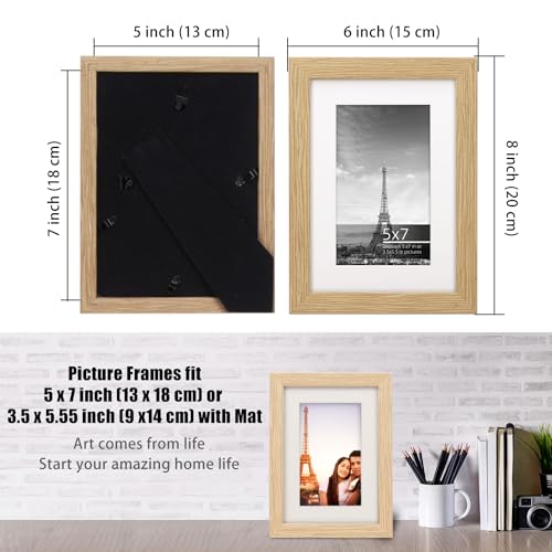 5x7 Modern Home Gallery Picture Frame Collage Set, Natural Oak Textured Wood Grain Profile, Shatter Free Plexi Glass Matted for 3.5x5.5 Photo, Postcard, 4 Pack - color: Natural Oak, size: 5 x 7 in 4pk