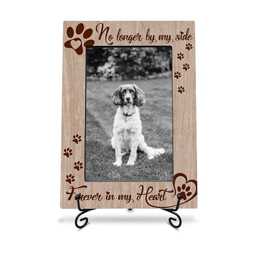4X6 Wooden Photo Frame with 1 Iron Stand - No Longer By My Side, Forever In My Heart - Picture Frame, Memorial Gifts For Dog Cat, Pet Memorial Gift (burlywood)-A21 - color: burlywood