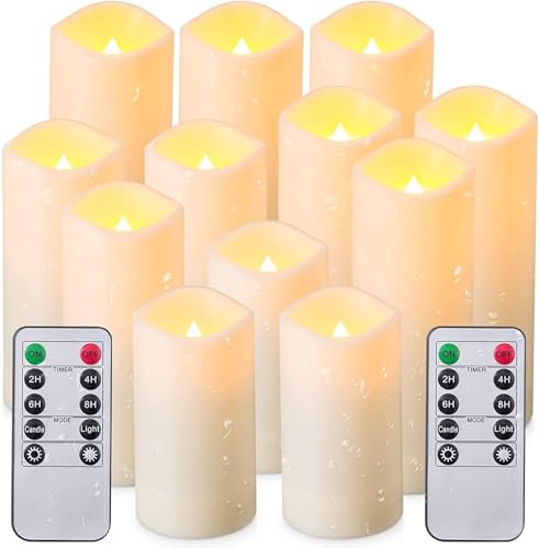 Flameless Candles with Remote Control Waterproof Outdoors & Indoors, Battery Candles with Remote Timer, Decorative Remote Led Candles. (D 2.2''X H 4'' 5'' 6'' 7'') -12-Pack. - color: 1Ivory-12Pack