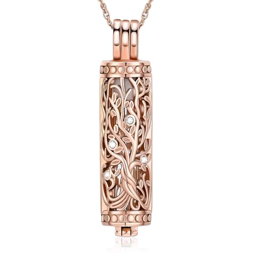 Urn Necklace for Ashes with Hollow Vial Cylinder Cremation Jewelry for Ashes Tree of Life Memorial Jewelry Gifts for Women Ashes Necklace Lockets Ashes Holder for Men Pet - color: Rose gold