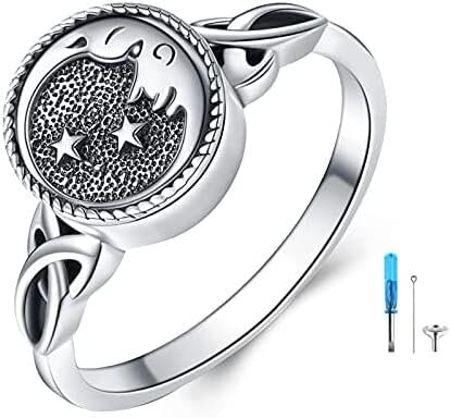 YAFEINI Moon and Star Urn Ring for Ashes Sterling Silver Memorial Keepsake Rings Cremation Jewelry for Women (10)