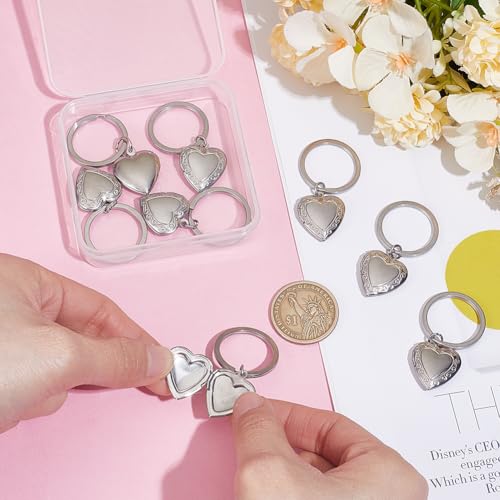 8Pcs Photo Frame Charms Heart Locket Keychains Love Photo Pendants Brass Wedding Photos Charms Memorial Photo Album Pendant for DIY Necklace Keychain Making - color: Stainless Steel Color