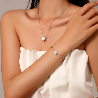 925 Sterling Silver Urn Bracelet for Ashes Women Cremation Jewelry | Memorial Keepsake Bracelet with Hidden Ashes Holder, Meaningful Remembrance Jewelry Gift for Loss of Loved One - style: Opal Heart Urn Bracelet