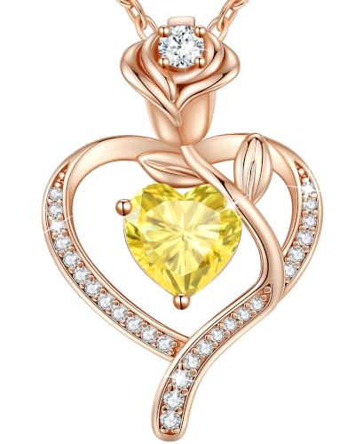 925 Sterling Silver Rose Love Heart Birthstone Necklaces for Women Jewelry | Hypoallergenic Nickel-Free & Lead-Free Pendant,Birthday Anniversary Christmas Gift for Women Wife Mom Girlfriend - color: Rose Gold-11-Nov