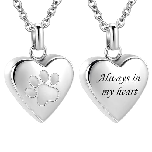 Pet Heart Cremation Jewelry For Ashes For Dog/Cat Paw Stainless Steel Memorial Locket Urn Necklace Paw Print Pet Heart Urn Necklace Memorial Keepsake Jewelry Ashes