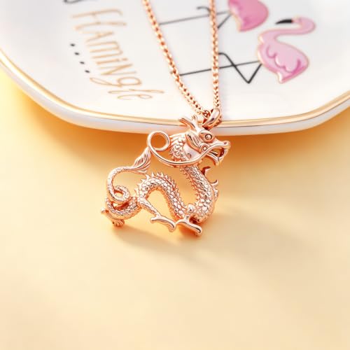 Legendary Chinese Dragon Urn Pendant Necklaces for Ashes Stainless Steel Keepsake Jewelry Cremation Ashes Holder Urn Necklace Memorial Jewelry Urn Pendant Unisex - color: Rose Gold