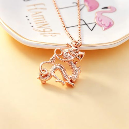 Legendary Chinese Dragon Urn Pendant Necklaces for Ashes Stainless Steel Keepsake Jewelry Cremation Ashes Holder Urn Necklace Memorial Jewelry Urn Pendant Unisex - color: Rose Gold