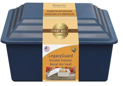 LegacyGuard Durable Polymer Burial Urn Vault for One Cremation Urn - Ground Burial Protection - Gray, Navy Blue, Green, and White - Made in the United States (Navy) - color: Navy