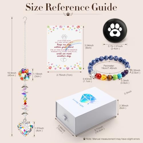 Junkin Pet Memorial Gifts Loss of Dog Sympathy Gift Set with Crystal Suncatcher Memorial Bracelet and Comfort Stone Dog Cat Remembrance Gift for Women Men Pet Owners Loss of Cat