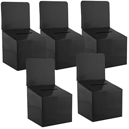 Raffle Ticket Box Donation Collection Ballot Box Reusable Sturdy thick Cardboard Box with Slot comment Suggestion Box With Removable Header 6H x 6W x 6D, Display area 6H x 6W(Black 5 pack) - color: Black