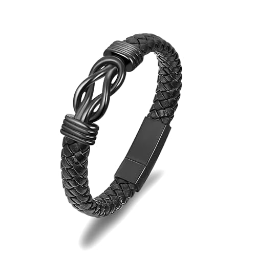 abooxiu Urn Bracelet for Ashes Leather Cremation Bracelet for Human Ashes Stainless Steel Ash Bracelets Memorial Cremation Jewelry Keepsake Bangle for Men - style: Black Knot-8.86 IN