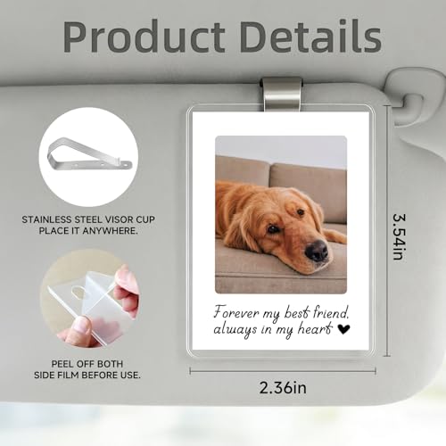 OFlyDesigns Pet Memorial Car Visor Photo Holder, Dog Loss Sympathy Gift for Women Men, Pet Remembrance Picture Frame for Car Sun Visor, Rainbow Bridge Keepsake for Dog Cat Lovers