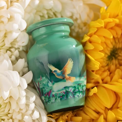 Small Keepsake Cremation Urn for Ashes - Beautiful Mini Memorial Urn with Velvet Box & Bag - color: Green