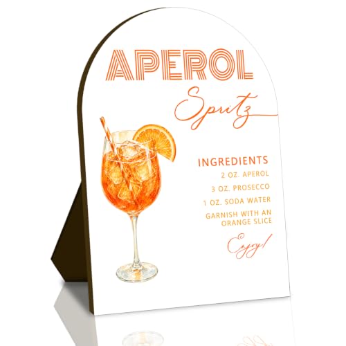 Spritz Cocktail Bar Wooden Sign, Wedding Baby Bridal Shower Table Decor, Reception Home Graduation Retirement Birthday Party Decorations Supplies, 7x10 Inches - color: orange