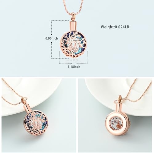 Imrsanl Tree of Life Urn Necklace for Ashes Paw Print Circle of Life Cremation Jewelry Keepsake Pendant Memorial Pet Ashes Holder for Women Men - color: Rose Gold-Blue