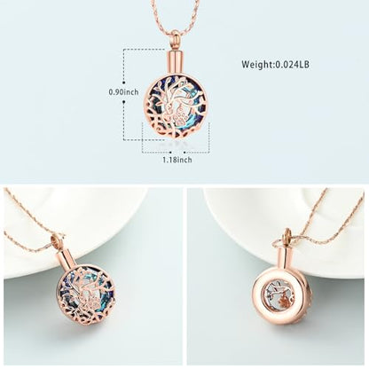 Imrsanl Tree of Life Urn Necklace for Ashes Paw Print Circle of Life Cremation Jewelry Keepsake Pendant Memorial Pet Ashes Holder for Women Men - color: Rose Gold-Blue