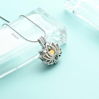 Cremation Jewelry Lotus Flower Urn Necklaces for Ashes Stainless Stell Memorial Ash Pendant Necklaces with Mini Urn Keepsake Ash Jewelry for Men Women Gifts with Funnel Filler Kit - color: Silver-Gold