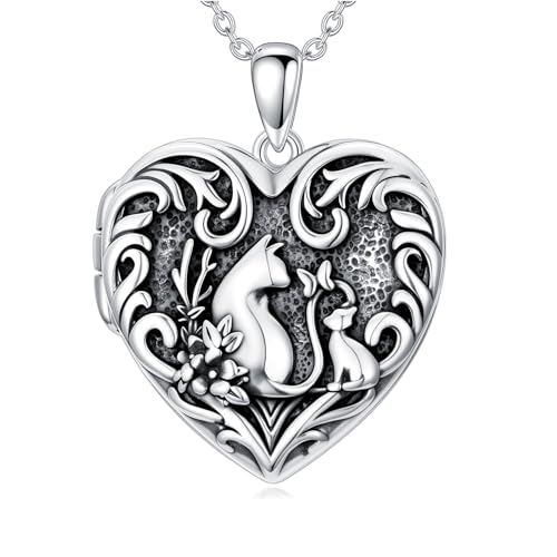 Dorunmo Personalized Heart Locket Necklace That Holds 2 Picture 925 Sterling Silver Custom Lockets Pendant Memorial Jewelry Gifts for Mom Sisters - color: 2 cat, style: Non-Personalized