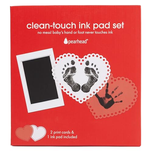 Pearhead Valentine's Day Baby Clean Touch Ink Pad Set, 2 Heart Print Cards | Clean-Touch Ink Pad, No Ink on Baby's Skin, Handprint or Footprint Keepsake, Baby Gift - color: Red Hearts 1-Pack, size: Regular 2.5" x 3.5”