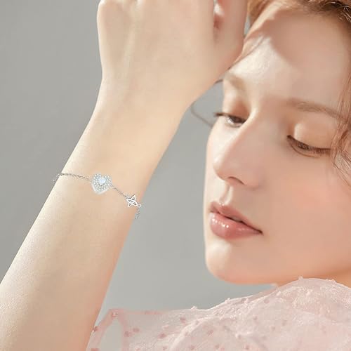 ZOEXUE Infinity/Tree of Life/Rose/Angel Wings/Heart Urn Bracelet for Ashes 925 Sterling Silver Cremation Bracelet for Ashes Keepsake Ashes Urns Jewelry Women Loved Ones - style: heart opal urn bracelet