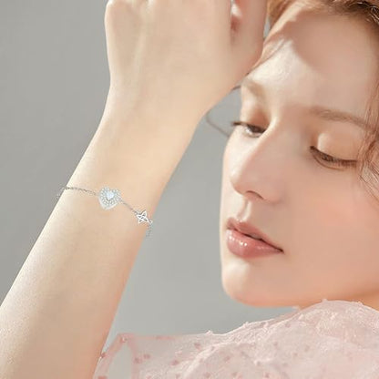 ZOEXUE Infinity/Tree of Life/Rose/Angel Wings/Heart Urn Bracelet for Ashes 925 Sterling Silver Cremation Bracelet for Ashes Keepsake Ashes Urns Jewelry Women Loved Ones - style: heart opal urn bracelet