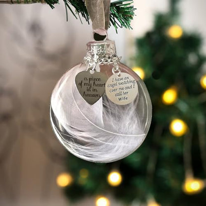 Memorial Ornaments Christmas Clear Feather Ball – A Piece of My Heart is in Heaven, Sympathy Gift for Loss of Loved One (Wife) - color: Wife