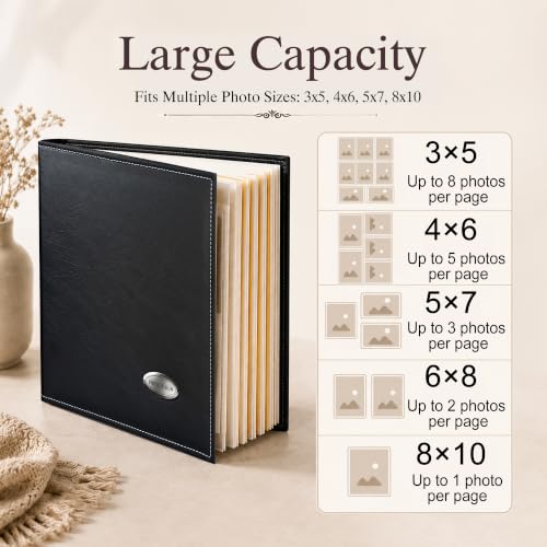 Zoview Self-Adhesive Photo Album, Dust-free, glue free and waterproof Scrapbook Album, Family album, Leather Cover, Hand Made DIY Albums Holds 3x5, 4x6, 5x7, 6x8,8x10 photos - color: Black, size: Large