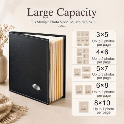 Zoview Self-Adhesive Photo Album, Dust-free, glue free and waterproof Scrapbook Album, Family album, Leather Cover, Hand Made DIY Albums Holds 3x5, 4x6, 5x7, 6x8,8x10 photos - color: Black, size: Large