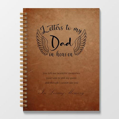 Letters to Heaven Notebook Journal 5.5x8.3, Memorial Gifts for Loss of Dad, Remembrance Bereavement Gifts Spiral Hardcover Notebook, Bereavement Gift for Loss of Father, Grief Journal - color: Letters to Dad in Heaven