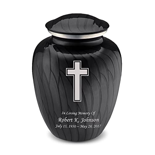 Geturns - Adult Personalized Simple Cross Cremation Urns for Human Ashes I Large Pearl Black Funeral Urn for Men and Women I 200 lbs - color: Pearl Black