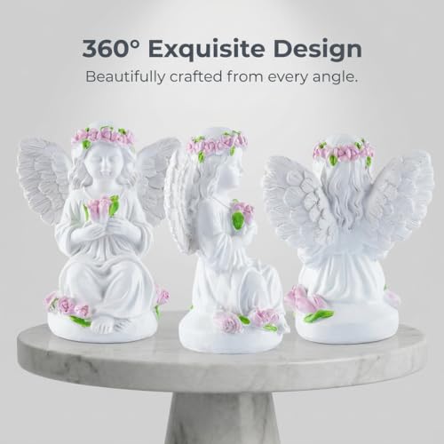 Guardian Angel Statue Angels Figurines with Pink Tulips | Resin Cherub Statue, Outdoor Statues For Garden, Sympathy Guardian Angel Gift, Angel Gifts For Women, Yard Statues - color: Tulip