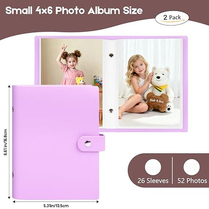 Ruibytree 2 Pack Small Photo Albums 4x6 Pictures, 104 Photos Total, Purple - color: Purple