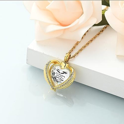 shajwo Angel Wing Heart Urn Ashes Necklace for Women Men | Cremation Jewelry,Birthstone Necklace of Loved One,Memorial Pendant for Human Pet - color: Gold-White