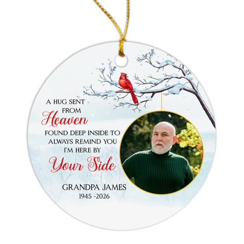 A Hug Sent from Heaven Ornament, Personalized Remembrance Ornament with Photo, Customized Red Cardinal Ornaments Christmas with Name & Year, Loss of Grandpa Gifts, Bereavement Ornaments - color: A Hug Sent from Heaven Ornament #1