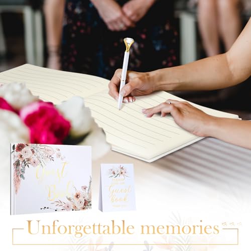 Wedding Guest Book with Pen and Table Sign, 7x9 Inch Photo Guestbook with 88 Lined Pages, Personalized Guestbook Photo Album Sign in Book for Reception Bridal Shower Wedding Birthday Party(Rose) - style: Rose