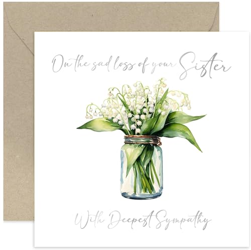 Sad Loss of Your Sister Deepest Sympathy Card for Family and Friends - Lily of Valley Flower Condolences Card - Sorry, Mourning, Thinking of You, Bereavement | Blank Inside