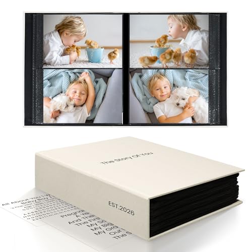 Vienrose Baby Photo Album 4x6 200 Pockets Photo Window Beige | Cloth Cover, Baby Themed Stickers, Tweezers, Acid Free Pages - color: Baby Theme, size: 200k