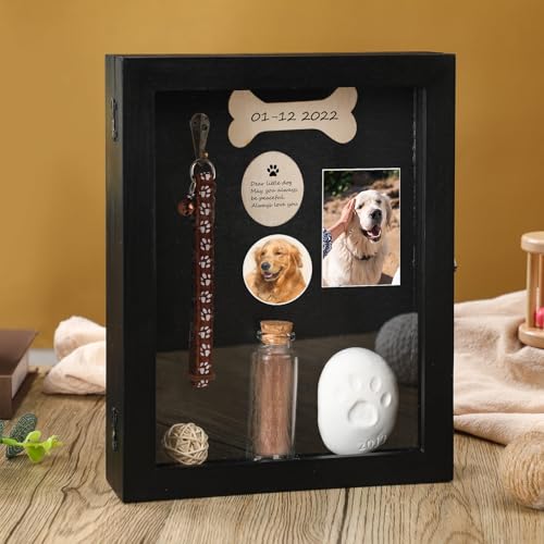 Colingmill Pet Memorial Shadow Box for Dog Cat with Wood Picture Frame Pet Print Kit Urn Ashes Fur Jar Case for Memorial Gifts for Loss of Cat Dog Passing Away Gift Memory(Black,8 x 10 Inch) - color: Black, size: 8 x 10 Inch
