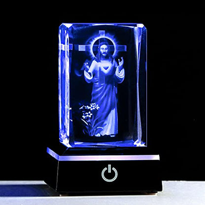 Movdyka 3D Crystal Cross Jesus Missionary Figurine with Colorful Light Base | Religious Gifts for Women Men Christian Laser Engrave Inspirational Gifts for Friends Faith on Birthday Unique - color: jesus on cross