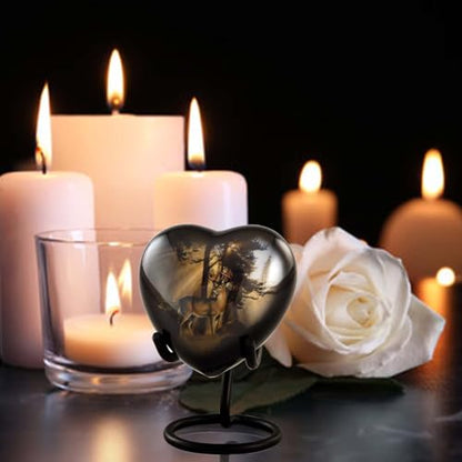 Gone Hunting Deer Heart Keepsake Urn with Sunrays – Majestic Buck Sharing Urn – Handcrafted Mini Memorial Cremation Urn for Human Ashes with Display Stand & Velvet Box (Heart Keepsake) - size: Heart Keepsake