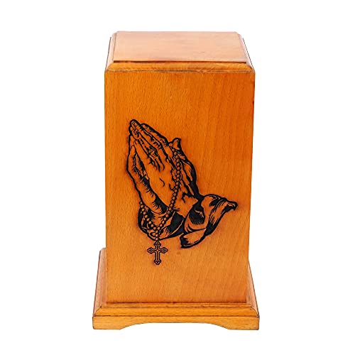 Rosewood Wooden Cremation Urns for Human Ashes Adult - Handcrafted Funeral Memorial Ash Storage Urn - Burial Columbarium (Praying Hand, 250 Cubic Inches) - color: Praying Hand