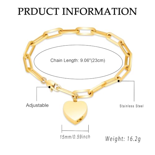 Heart Urn Bracelet for Ashes for Women Men Cremation Jewelry - color: Gold-Perforated Side