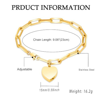 Heart Urn Bracelet for Ashes for Women Men Cremation Jewelry - color: Gold-Perforated Side