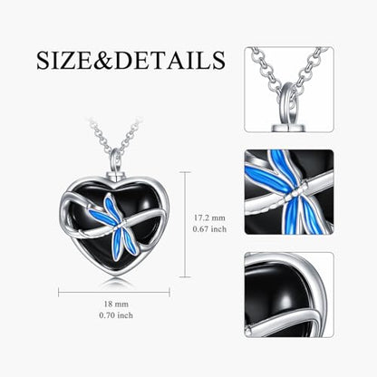 Rose & Daisy Urn Necklace - Sterling Silver Cremation Keepsake Memorial Jewelry - style: Dragonfly Urn Necklace