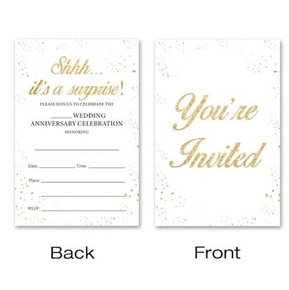 Wedding Anniversary Party Invitations Surprise Invitation Cards 20 Pack | Fill In Invites With Envelopes Double Sided Wedding Anniversary Invites with Envelopes - color: ABAB