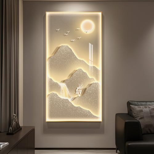 Large Framed LED Modern Luxury Mountain Wall Art for Living Room, 30x60 In - color: Gold