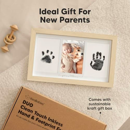 Inkless Hand and Footprint Kit, Boy Girl Newborn Keepsake (Ash Wood) | No Mess Ink Pad for Baby Handprint, Clean Touch Paw Print Kit for Dog Picture Frame, Personalized Baby Christmas Shower Gifts - color: Ash Wood