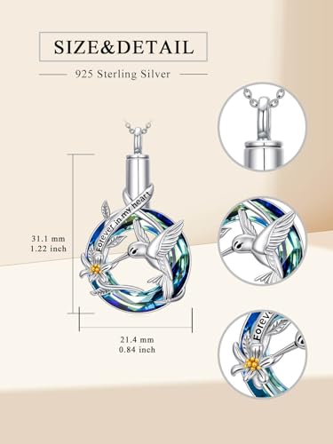 Urn Necklace for Women Sterling Silver Meaningful Memorial Jewelry | Paw Print/Butterfly/Dragonfly/Bird/Dolphin/Mountain/Tree of Life Urn Necklace for Ashes Cremation Keepsake Jewelry for Women - style: Crystal-Hummingbird